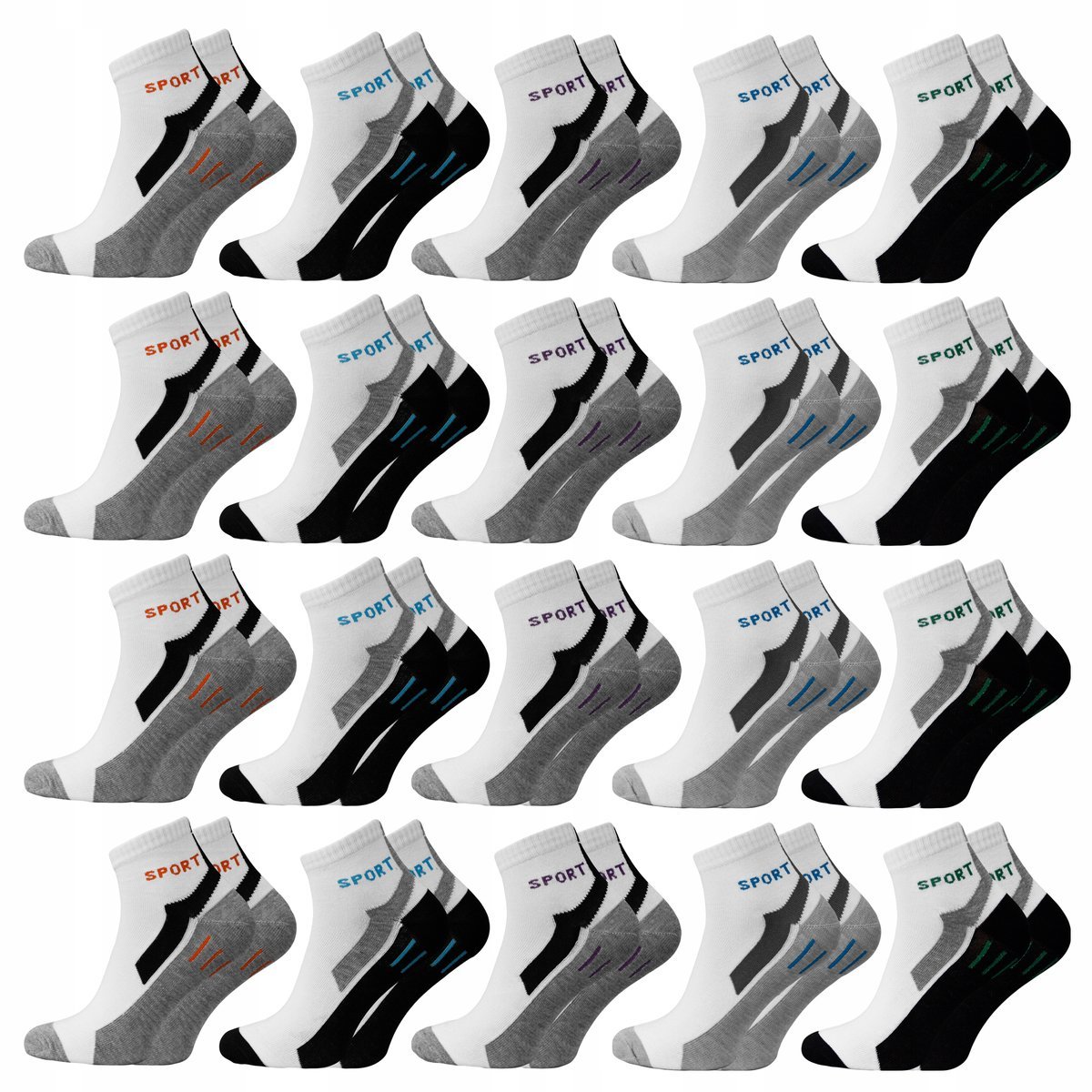 20-PAR Skarpety Męskie Bawełniane skarpetki Wysoka JAKOŚĆ za kostkę