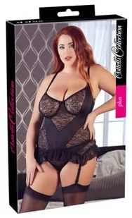 Cottelli CURVES Damska koszulka z pończochami-26324031901 podwiązka, czarna, L - Akcesoria do bielizny - miniaturka - grafika 1