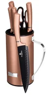Noże kuchenne - Stalowe noże kuchenne z nożyczkami w stojaku różowe złoto F2-Z36 - miniaturka - grafika 1