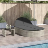 Leżaki ogrodowe - Podwójna leżanka z poduszkami, jasnoszara, polirattan Lumarko! - miniaturka - grafika 1