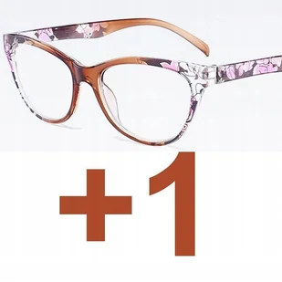 Okulary do czytania kocie damskie brązowe +1 - Okulary korekcyjne, oprawki, szkła - miniaturka - grafika 1