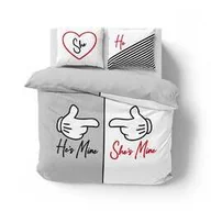 Pościel - Detexpol Pościel bawełniana 160x200 He s Mine She s Mine szara biała 4103 A Holland 129 - miniaturka - grafika 1