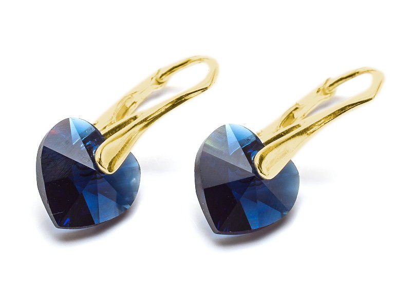 Kolczyki pozłacane srebro 925 z kryształami Swarovski Serca 10mm Dark Indigo