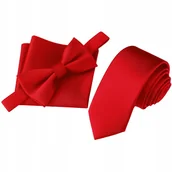 Krawaty i muchy męskie - Zestaw krawat + mucha + poszetka - czerwony - miniaturka - grafika 1