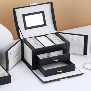Wielopoziomowa szkatułka LELANI, kuferek na biżuterię L- czarna - Pudełka i szkatułki - miniaturka - grafika 1