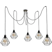 Lampy sufitowe - KET Loftowa LAMPA wisząca druciana OPRAWA metalowy zwis czarny drewno - miniaturka - grafika 1