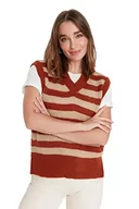 Kamizelki damskie - TRENDYOL Damska kamizelka z dekoltem w kształcie litery V w paski, regularna, z dzianiny, kolor pomarańczowy, M, pomarańczowy, M - miniaturka - grafika 1