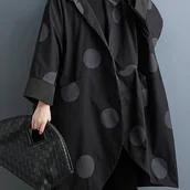 Inne - TEMU Oliwkowo-zielony Płaszcz Trench Size z Groszkami - Casualowy Styl Retro z Rękawami Nietoperz, Zapinany na Guziki i Bocznymi Kieszeniami - miniaturka - grafika 1