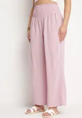 Spodnie damskie - Fioletowe Spodnie z Prostą Nogawką i Marszczoną Gumką w Pasie Perdila - miniaturka - grafika 1
