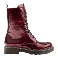 Botki damskie - Marco Shoes Wysokie trzewiki, glany wiązane na półprzeźroczystej podeszwie czerwone - miniaturka - grafika 1