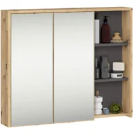 Szafki łazienkowe - Szafka łazienkowa wisząca z lustrem AKORD VAMI Dąb Artisan, Grafit Szary 90 cm 2 drzwi 6 półek 90x75x15 cm - miniaturka - grafika 1
