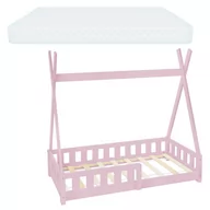 Łóżka - Łóżko dziecięce z zabezpieczeniem przed upadkiem i ramą z listew wraz z materacem 70x140 cm różowe z drewna sosnowego ML-Design - miniaturka - grafika 1