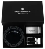 Paski - Pasek skórzany męski do spodni brązowy dwustronny zestaw prezentowy klamry PETERSON czarny granatowy - miniaturka - grafika 1