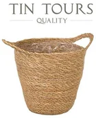 Kwietniki - OKRĄGŁY KOSZYK Z TRAWY MORSKIEJ Z FOLIĄ I UCHWYTAMI 19/26x19x20/22 cm - miniaturka - grafika 1