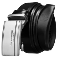 Paski - Skórzany pasek ze zdobioną srebrną klamrą automatyczną do garnituru do spodni rozmiar 125 Peterson, czarny - miniaturka - grafika 1