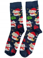 Skarpetki męskie - Skarpetki świąteczne w koty 39-42 skarpety świąteczne damskie męskie granat - miniaturka - grafika 1