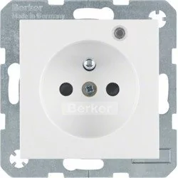 Hager Polo sp. z o.o. S.1/B.3/B.7 Glas Gniazdo pojedyncze z/u i LED kontrolną z ochroną styków śnieżnobiały połysk 6765098989 - Gniazdka elektryczne - miniaturka - grafika 1