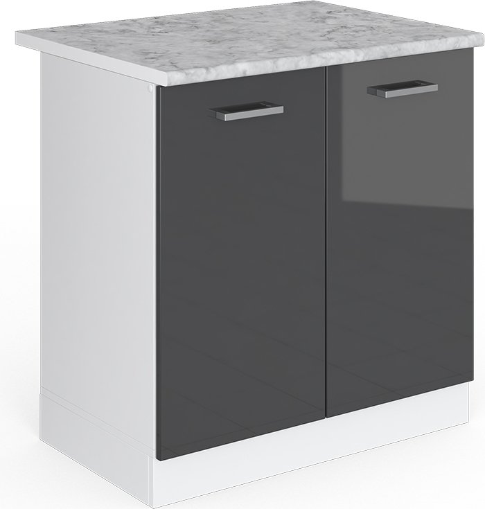 Vicco Podstawa pod zlewozmywak R-Line, 80 cm z drzwiami, z blatem roboczym, Antracyt wysoki połysk/Biały