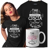 Moda i Uroda OUTLET - Koszulka dla Cioci w zestawie z kubkiem z nadrukiem "Tak wygląda najcudowniejsza Ciocia na calutkim świecie" w kolorze czarnym - miniaturka - grafika 1
