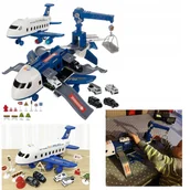 Samoloty i helikoptery - DUŻY Samolot Rozkładany Parking Policja +Auta Dźwig Policyjny JAKOŚĆ - miniaturka - grafika 1