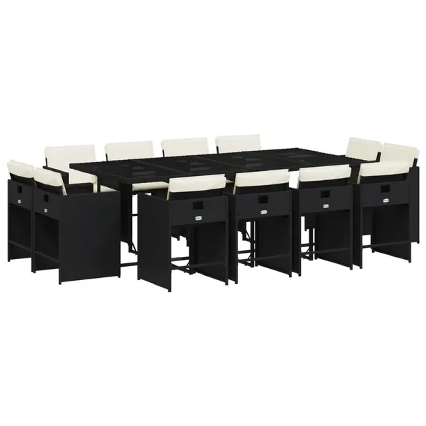 Zestaw mebli ogrodowych 220 x 106 x 73 cm, czarny rattan, kremowe poduszki