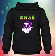 Bluzy męskie - Bluza uniwersalna typu kangurka z kapturem Świąteczna Mikołaj czarna L Święta - miniaturka - grafika 1