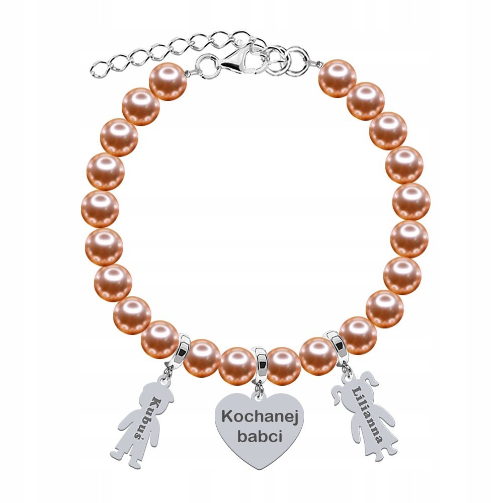 Bransoletka Srebrna Imię Dziecka Prezent Kobieta Perły Grawer Życzenia