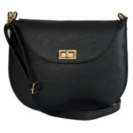 Torebki damskie - Włoska skórzana listonoszka podkówka Vera Pelle , pojemna złote okucia Czarna VPP38N - miniaturka - grafika 1