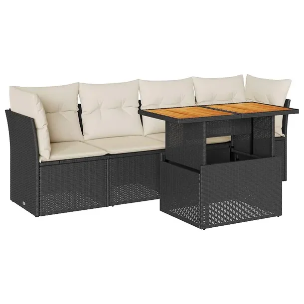 Zestaw mebli ogrodowych z rattanu PE, czarny, wymiary: 62x62x69 cm, 55x62x6