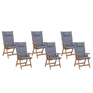 Fotele i krzesła ogrodowe - Shumee Zestaw 6 krzeseł ogrodowych drewnianych z niebieskimi poduszkami JAVA 259616 - miniaturka - grafika 1