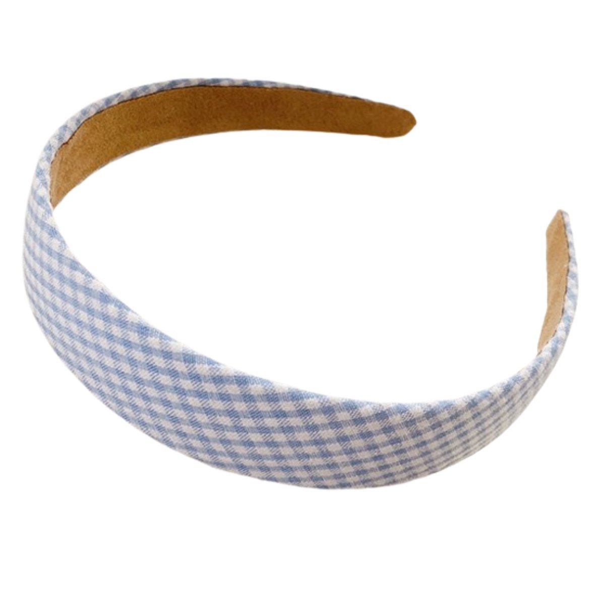 Opaska do włosów Niebieska na Głowę w Kratkę Pudrowa Szeroka Lekka i Trwała