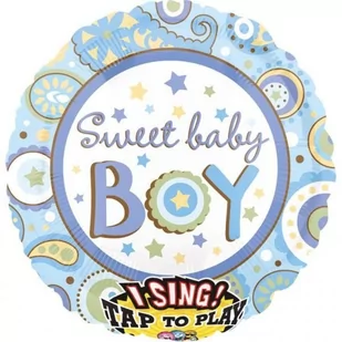 Balon foliowy grający, Sweet baby boy, błękitny, 71 cm, 1 sztuka - Baby shower i roczek - miniaturka - grafika 1