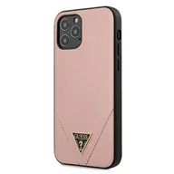 Etui i futerały do telefonów - Guess Saffiano V - Etui iPhone 12 / iPhone 12 Pro różowy - miniaturka - grafika 1