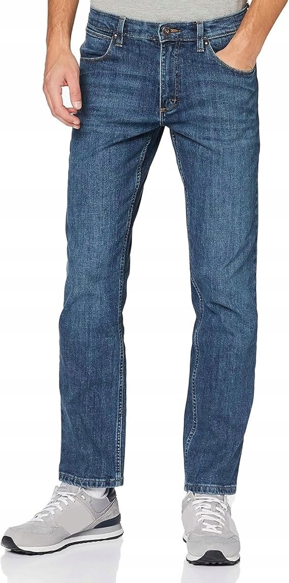 WRANGLER JEANSY MĘSKIE NIEBIESKIE PROSTE Z PRZETARCIAMI BAWEŁNA 32/34 6EA