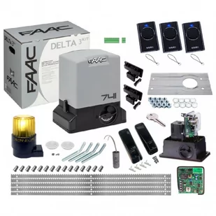 FAAC Zestaw DELTA 3 741 230V do bram przesuwnych do 900 kg + Lampa GUARD + Listwa (5 m) - Zestawy do bram - miniaturka - grafika 1