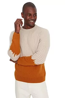 Swetry męskie - Trendyol Męska bluza z okrągłym dekoltem Batik Print Slim Sweter, pomarańczowy, XL (Duże Rozmiary) - grafika 1