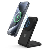 Ładowarki do telefonów - Ładowarka indukcyjna CRONG MagSpot Stand 2w1 MagSafe 15W Czarny - miniaturka - grafika 1