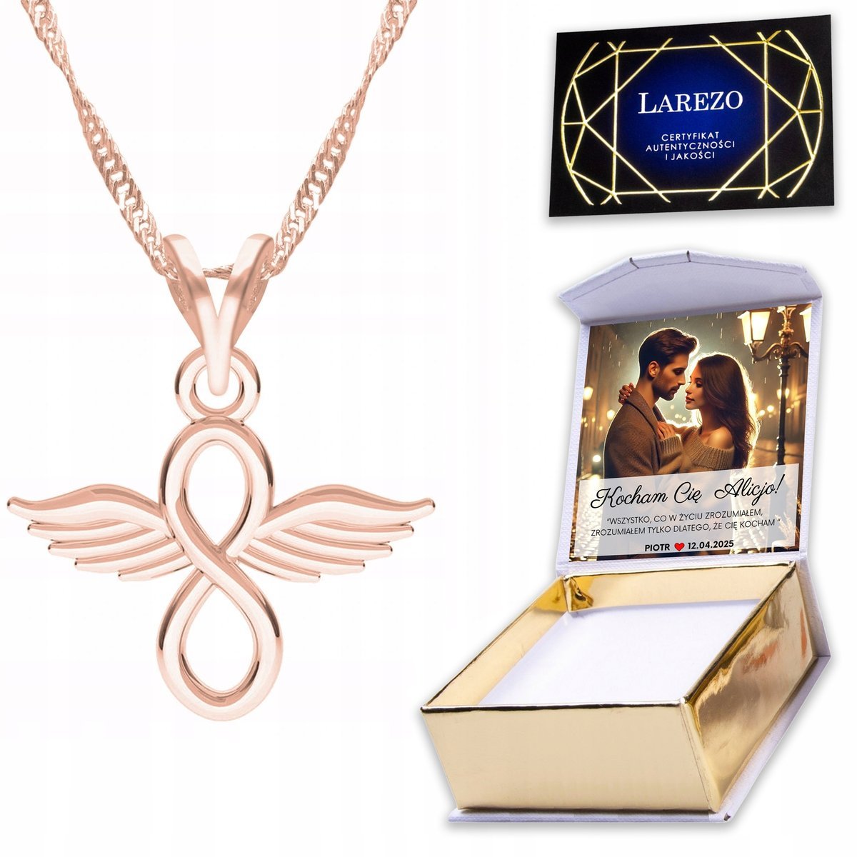 Naszyjnik Pozłacany 925 z Nieskończonością Nieskończoność Infinity + NADRUK