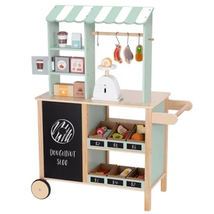 Woopie Green Sklepik Duży Wielofunkcyjny Drewniany Stragan Food Truck 73 El. - Zabawy w naśladowanie dorosłych - miniaturka - grafika 1
