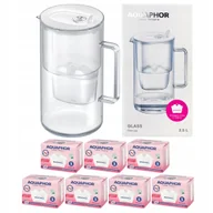 Dzbanki filtrujące - Dzbanek filtrujący szklany Aquaphor Glass, biały + 7 filtrów Maxfor+ Mg - miniaturka - grafika 1