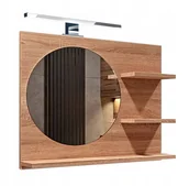 Lustra - Lustro łazienkowe okrągłe dąb sonoma, z półkami, prawe + LED - miniaturka - grafika 1