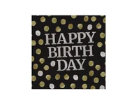 Dekoracje i nakrycia stołu na imprezę - Folat Serwetki urodzinowe czarne Happy Birthday - 33 cm - 20 szt. F68002 - miniaturka - grafika 1