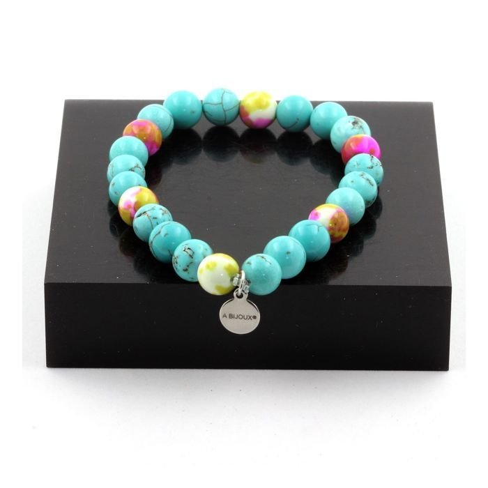 Bransoletka Perły Turkusowe + Jaspis Różowy Żółty 8 mm