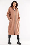 Bluzy damskie - Długa bluza z kołnierzem zapinana na zamek beż - Infinite You - miniaturka - grafika 1