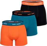 Majtki męskie - Bokserki męskie Happy Shorts, 3-pak - koszulka retro, logo w pasie pomarańczowy/czarny/turkusowy XL - miniaturka - grafika 1