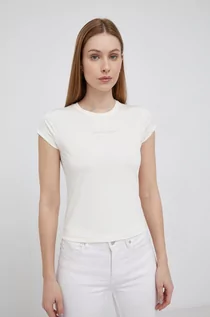 Koszulki i topy damskie - Calvin Klein Jeans Jeans T-shirt damski kolor kremowy - grafika 1