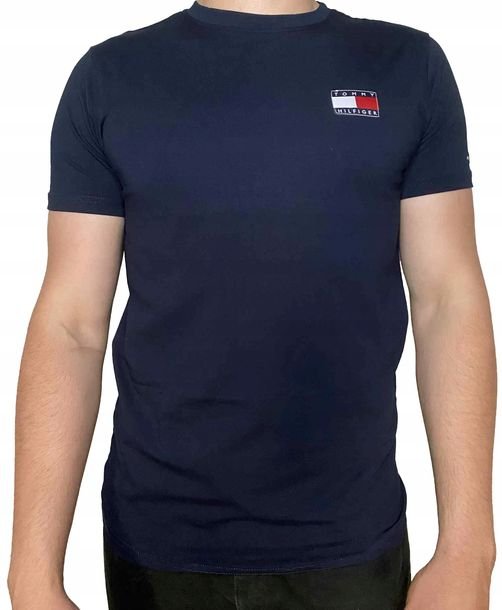 TOMMY HILFIGER Koszulka Męska T-shirt Duże Logo Granatowa Klasyczna r. XL