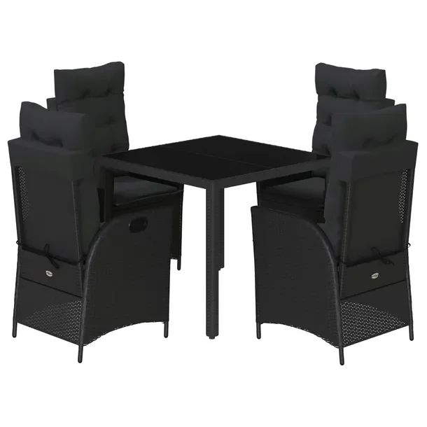 Zestaw mebli ogrodowych czarny, rattan PE, stół 90x90x75 cm, krzesła 57x
