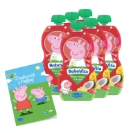 Desery dla dzieci - BoboVita Zestaw Świnka Peppa Mus banan z mango i musem kokosowym po 6 miesiącu Zgrzewka + Kolorowanka Peppa GRATIS 6 x 100 g - miniaturka - grafika 1