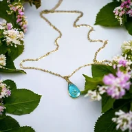 Naszyjniki - Naszyjnik lazurowa łezka z Kwiatami Dzikiej Marchwi - miniaturka - grafika 1